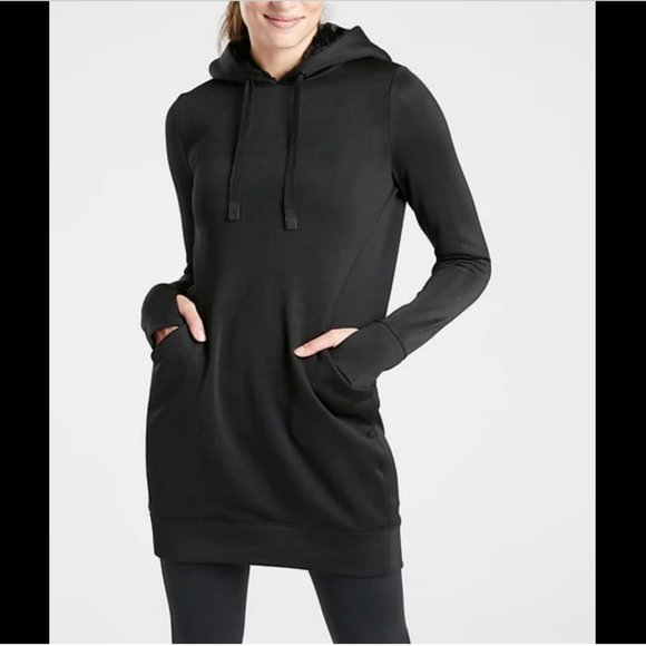 Athleta Dresses Athleta Black Triumph Luxe Shine Hoodie Sweatshirt Dress Poshmark